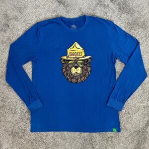 Wild Tribute Smokey Bear Long Sleeve Graphic T-Shirt Men's L Navy Blue Outdoor